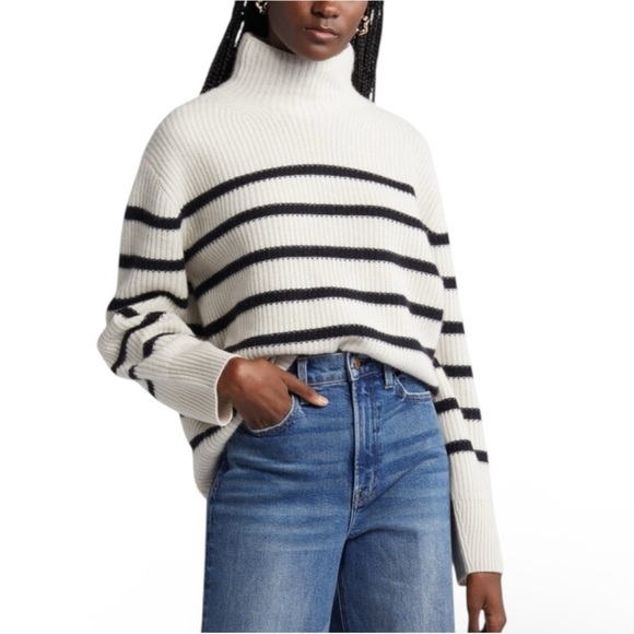 Nordstrom Stripe Cashmere Turtleneck Women’s Sweater Size M - Picture 1 of 15